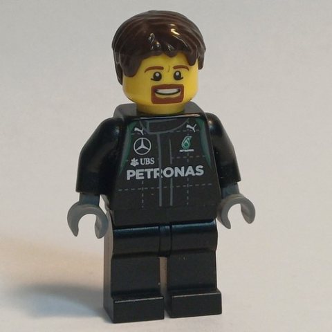 Minifigurka LEGO Pit Crew, Black Torso, Black Legs, Dark Brown Hair