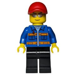 Minifigurka LEGO Blue Torso, Black Legs, Red Cap, Sunglasses