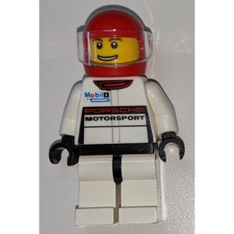 Minifigurka LEGO Race Driver, White Torso, White Torso, Red Helmet, Porsche