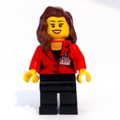 Minifigurka LEGO Woman, Red Jacket, Black Legs, Reddish Brown Long Hair