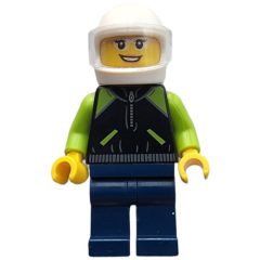 Minifigurka LEGO Race Driver, Black Torso, Dark Blue Legs, White Helmet, Porsche