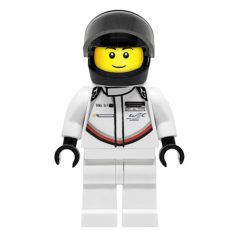 Minifigurka LEGO Race Driver, White Torso, White Legs, Black Helmet, Porsche
