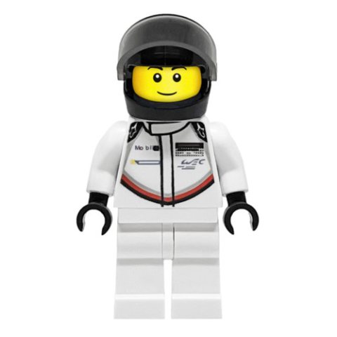 Minifigurka LEGO Race Driver, White Torso, White Legs, Black Helmet, Porsche