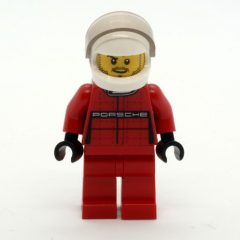 Minifigurka LEGO Race Driver, Red Torso, Red Legs, White Helmet, Porsche