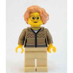 Minifigurka LEGO Woman, Dark Tan Cardigan with Zipper, Tan Legs, Nougat Hair, Glasses