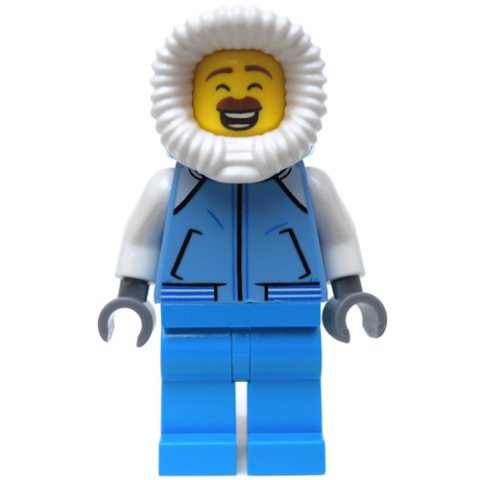 Minifigurka LEGO Man, Medium Blue Jacket, Dark Azure Legs, Hood, Moustache