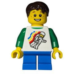 Minifigurka LEGO Kid - White Torso, Classic Space Figure, Dark Azure Legs, Dark Brown Hair