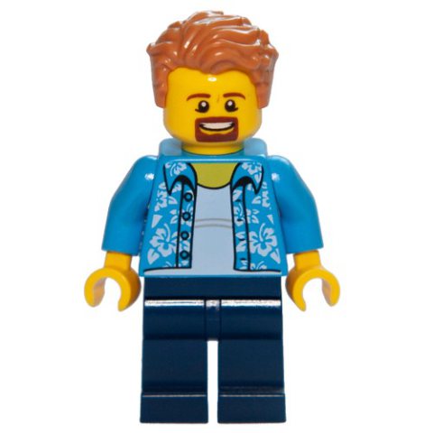 Minifigurka LEGO Dark Azure Torso, Dark Blue Legs, Medium Nougat Hair