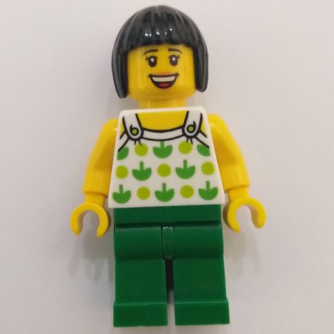Minifigurka LEGO White Torso, Green Legs, Black Hair