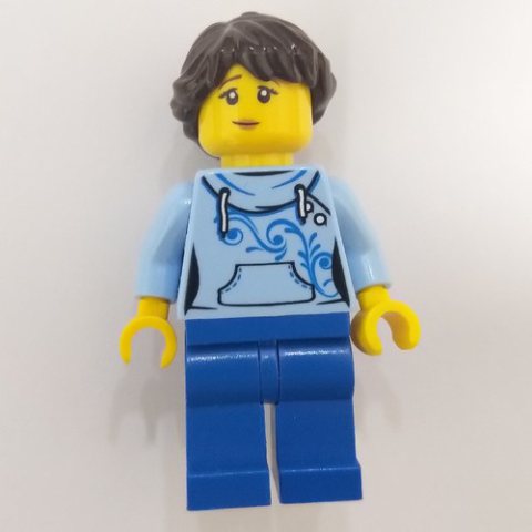 Minifigurka LEGO Bright Light Blue Torso, Blue Legs, Dark Brown Hair