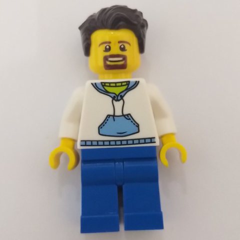 Minifigurka LEGO White Torso, Blue Legs, Dark Brown Hair