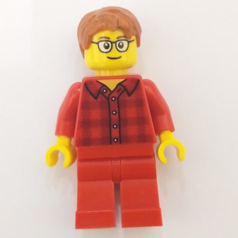 Minifigurka LEGO Red Flannel Torso, Red Legs, Dark Orange Hair, Glasses