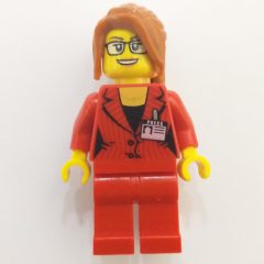 Minifigurka LEGO Red Jacket Torso, Red Legs, Dark Orange Hair, Glasses