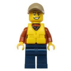 Minifigurka LEGO Explorer, Jacket with Pouches, Radio, and Rope, Dark Tan Cap, Yellow Life Vest