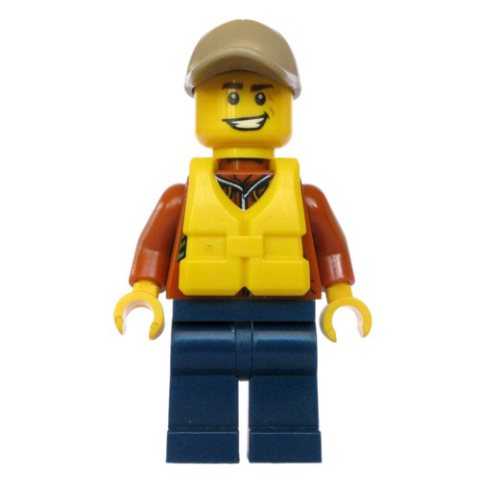 Minifigurka LEGO Explorer, Jacket with Pouches, Radio, and Rope, Dark Tan Cap, Yellow Life Vest