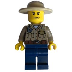 Minifigurka LEGO Forest Police / Ranger, Dark Tan Shirt with Radio and Badge, Dark Blue Legs, Tan Campaign Hat, Stern