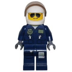 Minifigurka LEGO Policeman, Dark Blue Jacket with Pockets and Badge, White Helmet with Visor, Sunglasses
