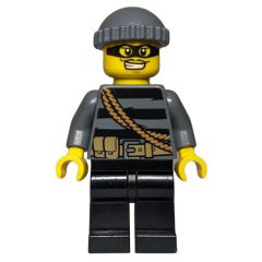Minifigurka LEGO Criminal, Black Striped Top with Rope, Dark Bluish Gray Hat, Black Eyemask