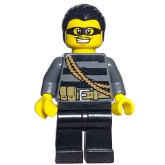 Minifigurka LEGO Criminal, Black Striped Top with Rope, Black Hair, Black Eyemask