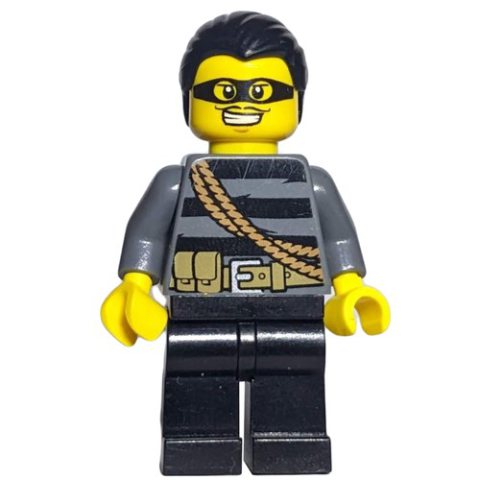 Minifigurka LEGO Criminal, Black Striped Top with Rope, Black Hair, Black Eyemask
