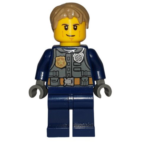 Minifigurka LEGO Chase McCain, Dark Bluish Gray Vest with Radio, Badge and Pouches over Dark Blue Shirt