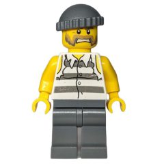 Minifigurka LEGO Criminal, Torn Prison Shirt, Dark Bluish Gray Legs, Dark Bluish Gray Hat, Beard