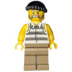 Minifigurka LEGO Criminal, Torn Prison Shirt, Dark Tan Legs, Black Hat, Beard