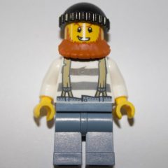 Minifigurka LEGO Criminal, Prison Shirt with Suspenders, Black Hat, Dark Orange Beard