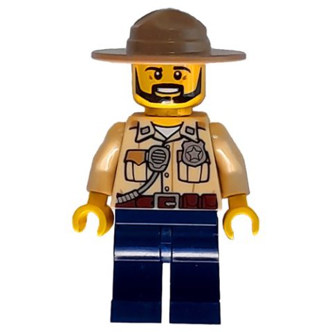 Minifigurka LEGO Swamp Police / Ranger, Tan Shirt with Badge and Radio, Dark Blue Legs, Dark Tan Campaign Hat, Beard