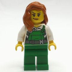 Minifigurka LEGO Criminal, Woman, Green Overalls over Prison Shirt, Dark Orange Hair