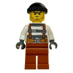 Minifigurka LEGO Criminal Barry Barrel, Prison Shirt with Suspenders and Belt, Black Hat
