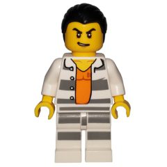Minifigurka LEGO Criminal Carl Cold, Open Prison Shirt #86737 over Orange Top, Black Hair