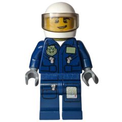 Minifigurka LEGO Policeman, Dark Blue Jacket with Pockets and Badge, White Helmet with Visor, Open Mouth