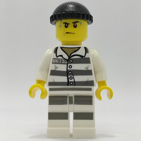 Minifigurka LEGO Criminal, Prison Shirt with #86753, Prison Striped Legs, Black Hat