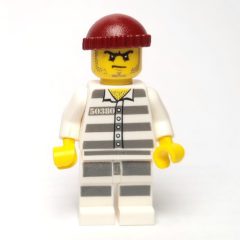 Minifigurka LEGO Criminal, Prison Shirt with #50380, Dark Red Hat