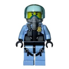 Minifigurka LEGO Policeman, Pilot, Black Vest with Badge and Pouches, White Helmet with Visor, Breathing Apparatus