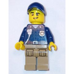 Minifigurka LEGO Policeman, Dark Blue Shirt with Radio and Badge, Dark Tan Legs, Dark Blue Cap