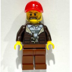 Minifigurka LEGO Criminal, Open Dark Brown Jacket over Prison Shirt, Red Cap, Beard