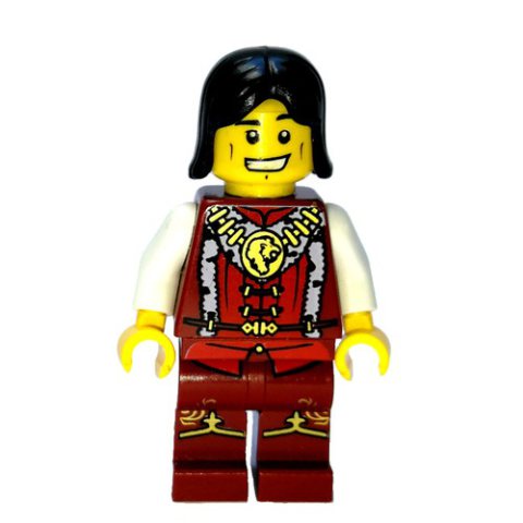 Minifigurka LEGO Prince - Dark Red Torso, Dark Red Legs, Black Hair