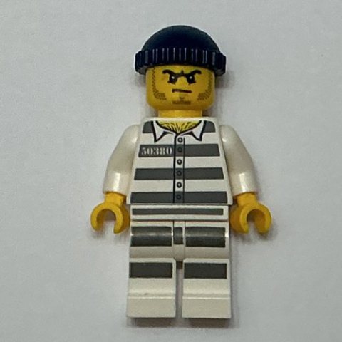 Minifigurka LEGO Criminal, Prison Shirt with #50380, Dark Blue Hat