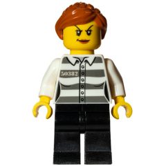 Minifigurka LEGO Criminal, Woman, Prison Shirt with #50382, Dark Orange Hair