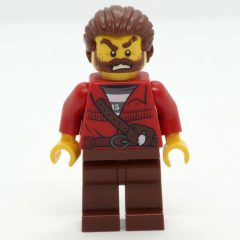 Minifigurka LEGO Criminal, Red Jacket over Prison Shirt, Reddish Brown Hair, Beard