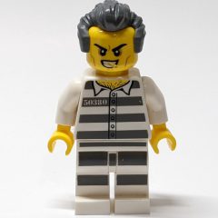Minifigurka LEGO Criminal Tony "T" Colorado, Prison Shirt with #50380, White Legs with Prison Stripes, Dark Bluish Gray Hair