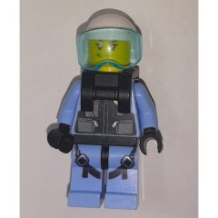 Minifigurka LEGO Policewoman, Black Vest with Badge and Pouches over Bright Light Blue Shirt, White Helmet with Visor, Neck Bracket