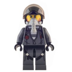 Minifigurka LEGO Criminal, Open Dark Bluish Gray Jacket with Zipper over Prison Shirt, Black Helmet with Visor, Breathing Apparatus