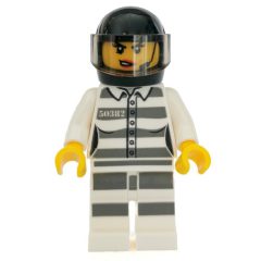 Minifigurka LEGO Criminal, Woman, Prison Shirt with #50382, Black Helmet with Visor, Headset