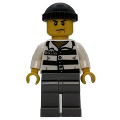 Minifigurka LEGO Criminal, Prison Shirt with #86753, Light Bluish Gray Legs, Dark Bluish Gray Hat