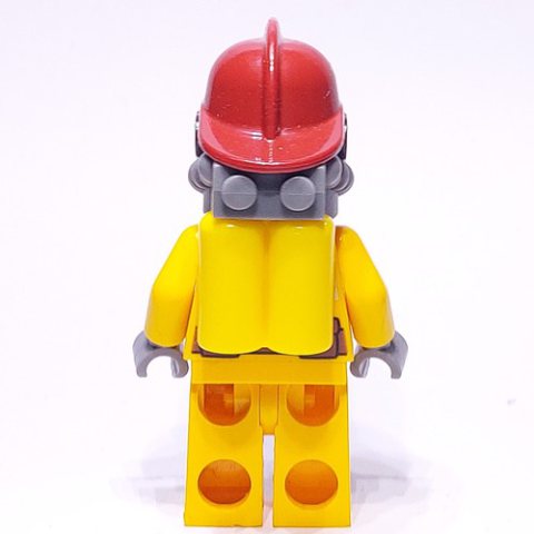 Minifigurka LEGO Fireman, Bright Light Orange Fire Suit, Dark Red Helmet, Breathing Apparatus, Airtanks, Sweat Drops