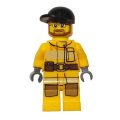 Minifigurka LEGO Fireman, Bright Light Orange Fire Suit, Black Cap, Beard and Glasses