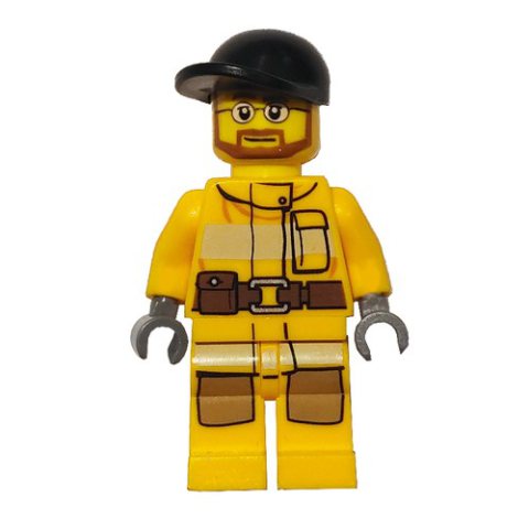 Minifigurka LEGO Fireman, Bright Light Orange Fire Suit, Black Cap, Beard and Glasses